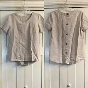 Ellen Tracy Oatmeal Color Button Trim Linen Blend Shirt Blouse